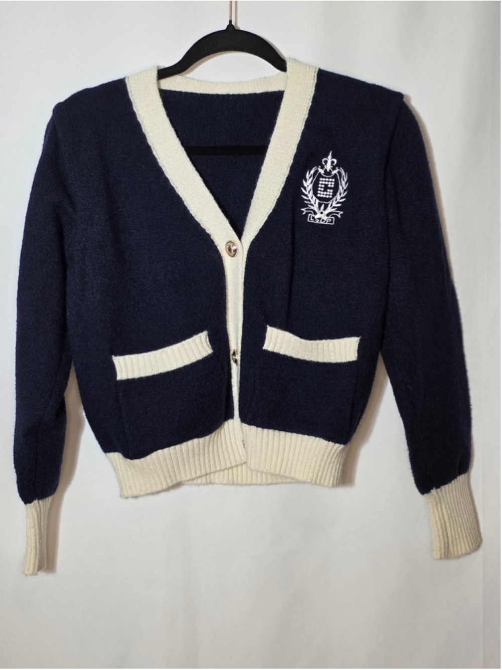 Women's Navy Cream Cardigan Sweater Medium
